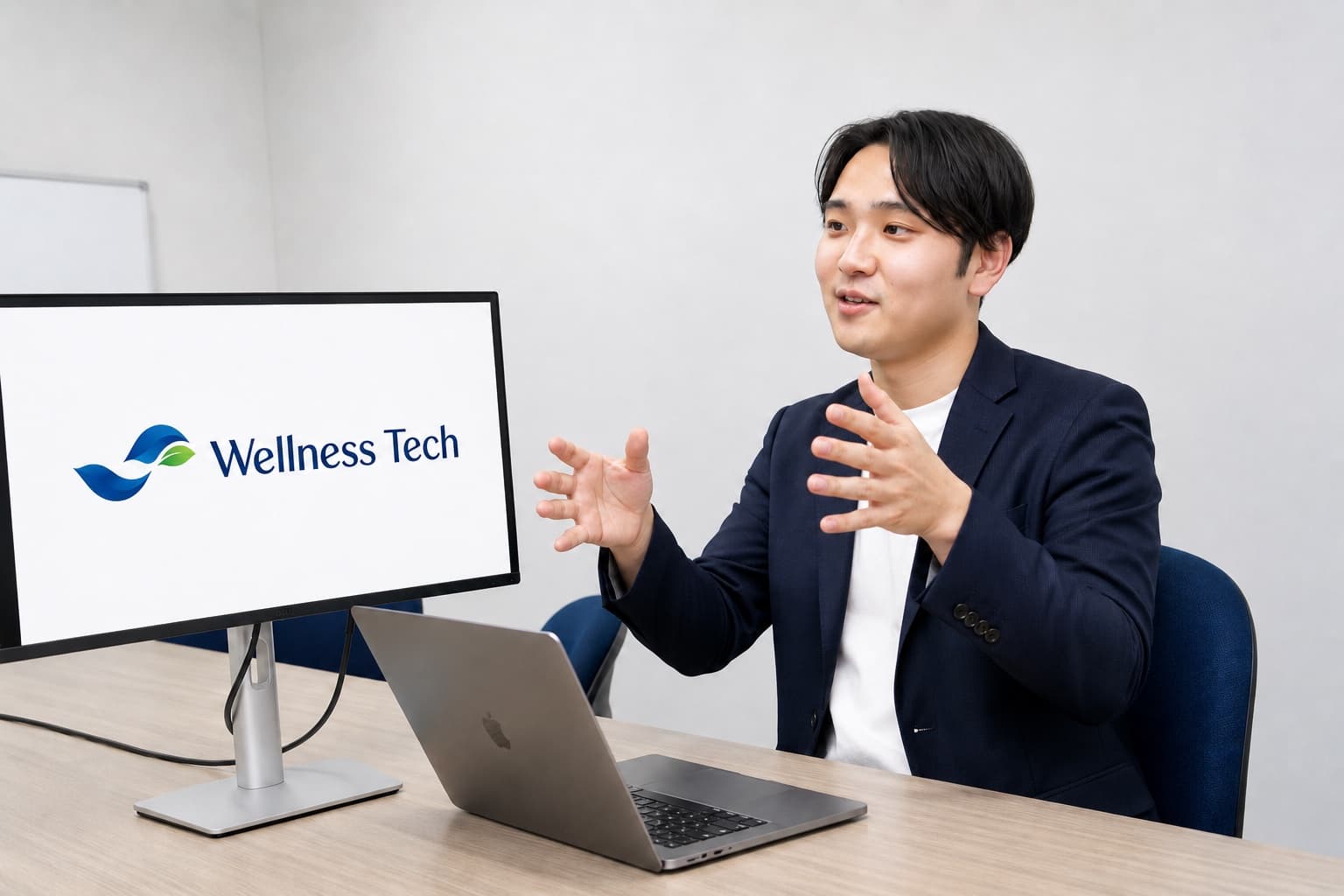 社員がモニターの前で話している様子